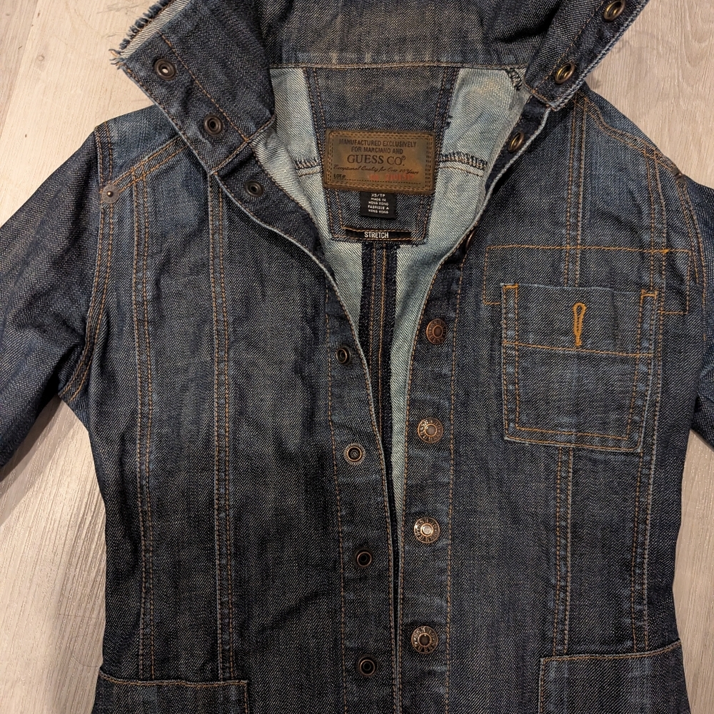 Guess Women's Dark Blue Denim Jacket Excellent Condition